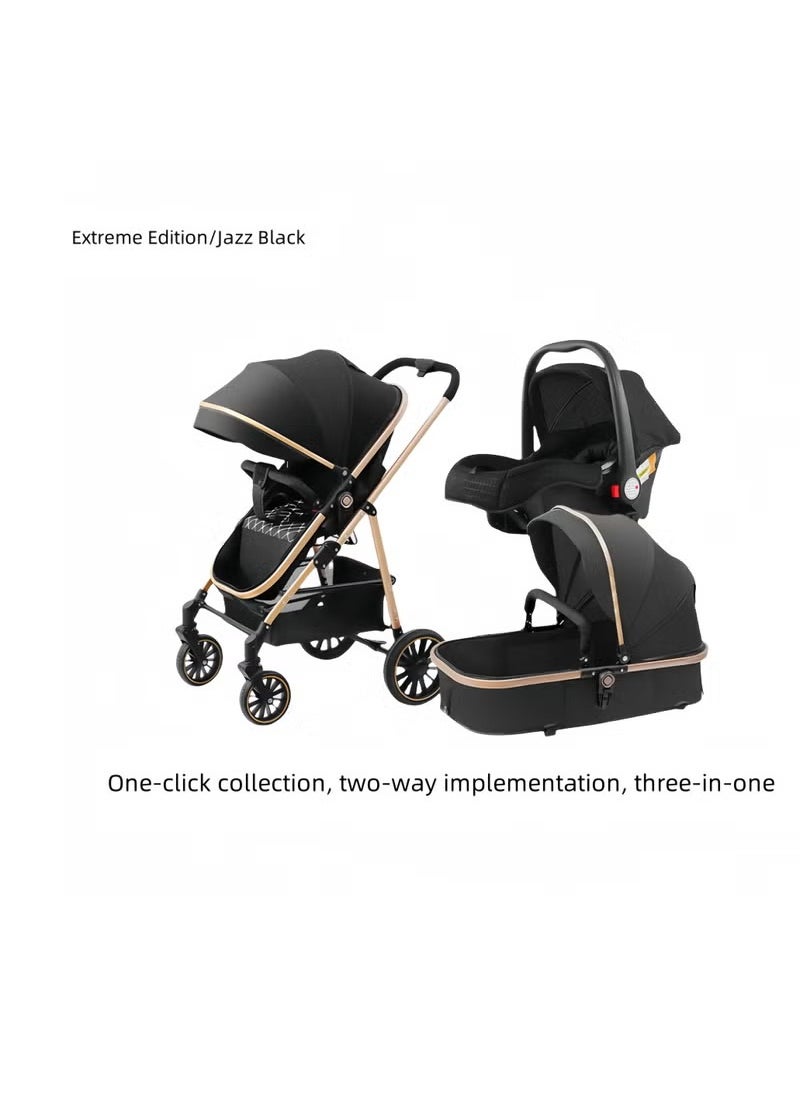 Generic High Landscape Lightweight 3 In 1 Pushchair Stroller Baby And Carseat Luxury Foldable Baby Stroller Pram 3 In 1 With Car Seat  - Image 1