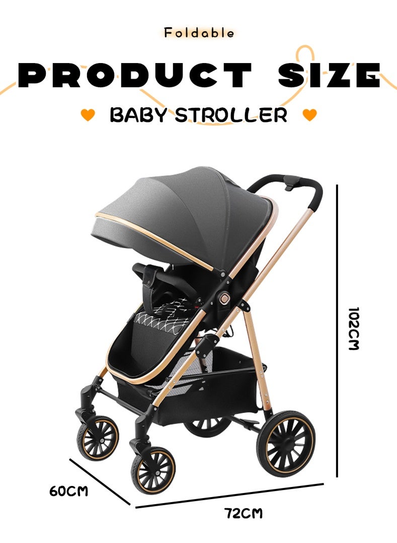 عربة أطفال خفيفة الوزن 3 في 1 عالية المناظر الطبيعية ومقعد سيارة للأطفال وعربة أطفال فاخرة قابلة للطي 3 في 1 مع مقعد سيارة - Image 2