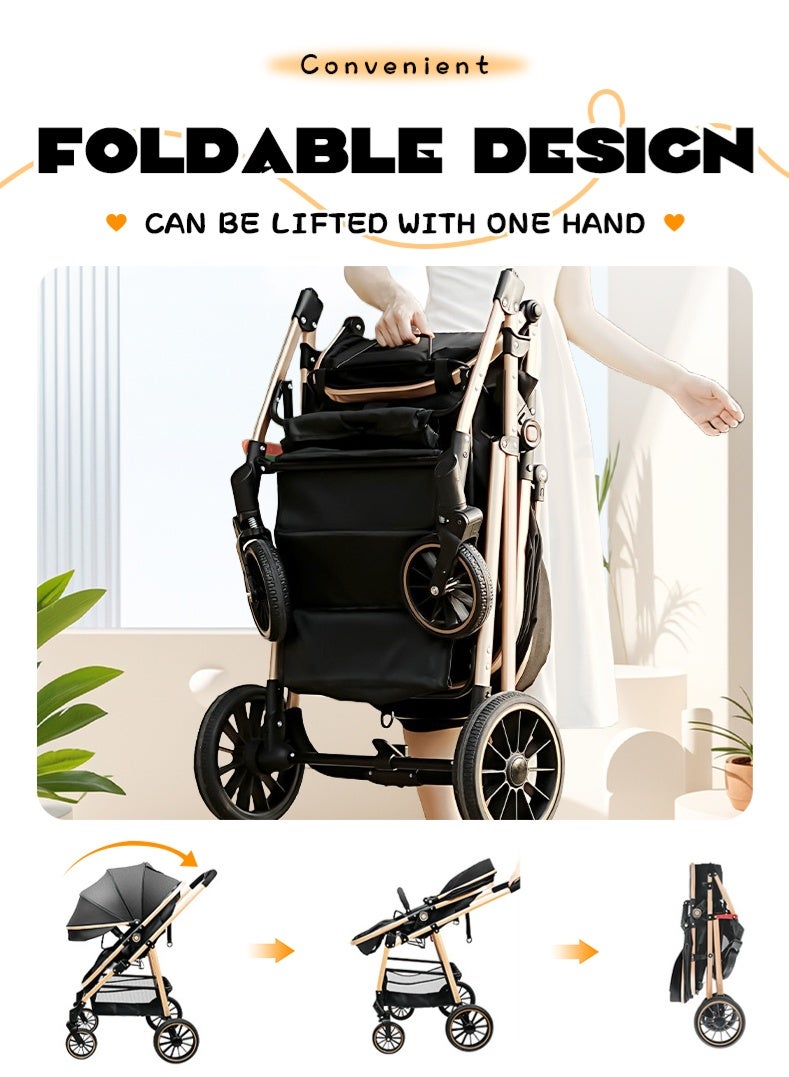 عربة أطفال خفيفة الوزن 3 في 1 عالية المناظر الطبيعية ومقعد سيارة للأطفال وعربة أطفال فاخرة قابلة للطي 3 في 1 مع مقعد سيارة - Image 3