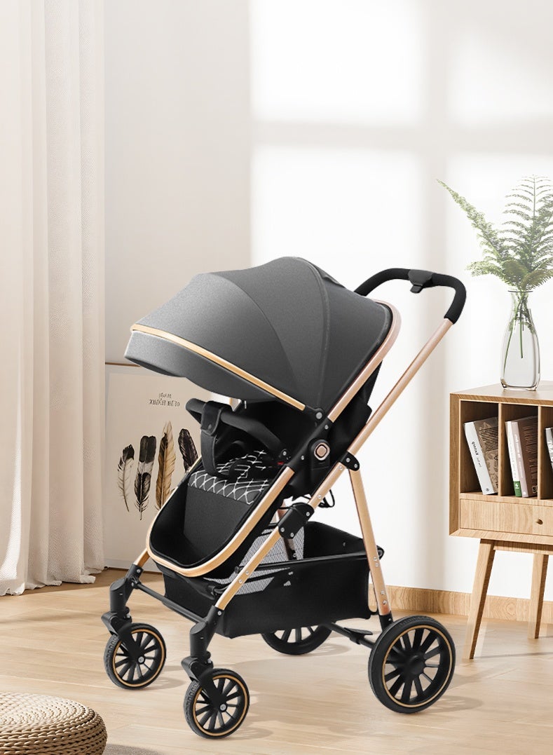 عربة أطفال خفيفة الوزن 3 في 1 عالية المناظر الطبيعية ومقعد سيارة للأطفال وعربة أطفال فاخرة قابلة للطي 3 في 1 مع مقعد سيارة - Image 1