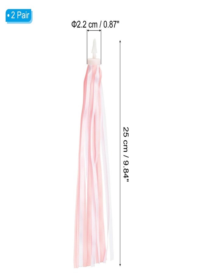 PATIKIL Bike Streamers, 2 Pair Colorful Scooter Handlebar Tassels Grips Ribbon Accessories Decorations for Bicycle Tricycle Handles, Pink White - Image 2