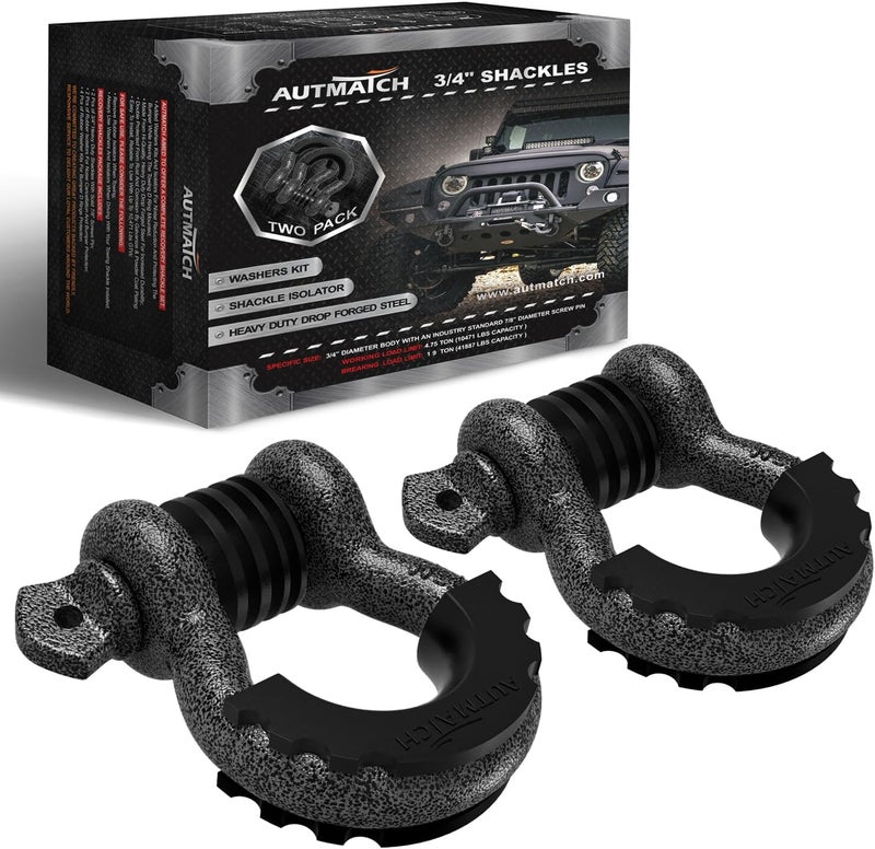 AUTMATCH D Ring Shackle 3/4" Shackles (2 Pack) 41,887Ibs Break Strength - Clevis Shackle with 7/8" Screw Pin and Shackle Isolator Washers Kit for Tow Strap Winch Off Road Vehicle Recovery, Grainstone - Image 1