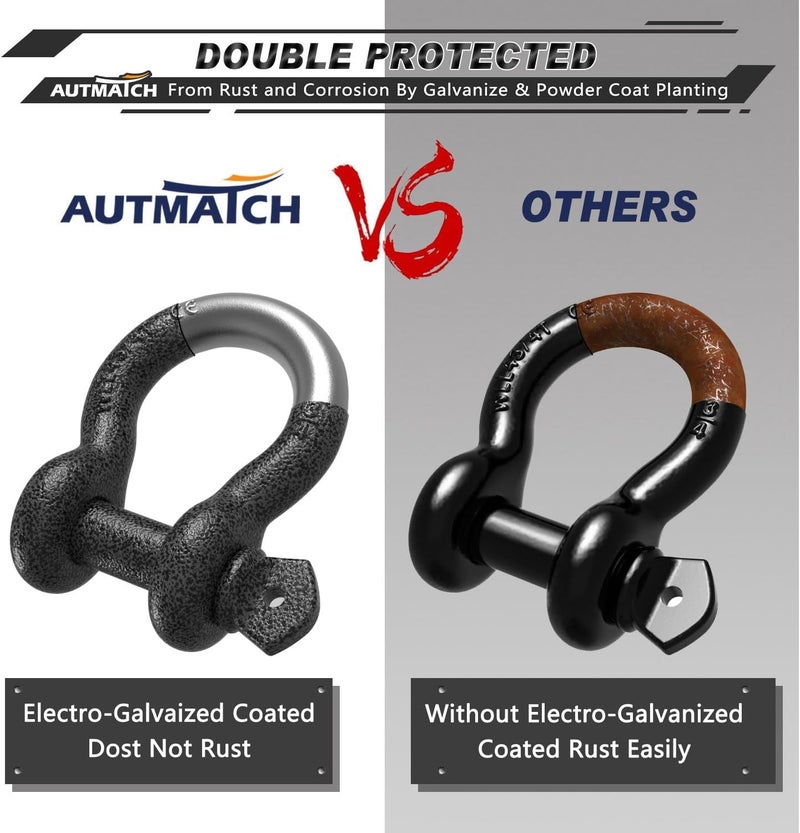 AUTMATCH D Ring Shackle 3/4" Shackles (2 Pack) 41,887Ibs Break Strength - Clevis Shackle with 7/8" Screw Pin and Shackle Isolator Washers Kit for Tow Strap Winch Off Road Vehicle Recovery, Grainstone - Image 5