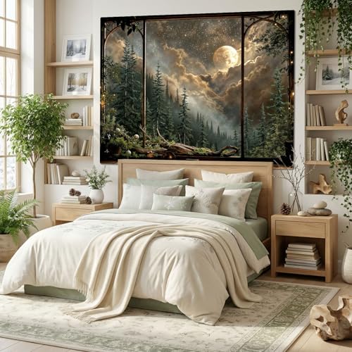 Lifeel Forest Landscape Tapestry, Moon Starry Sky Night Window Tapestries, Home Decor for Bedroom Living Room, 36x48 inches - Image 2