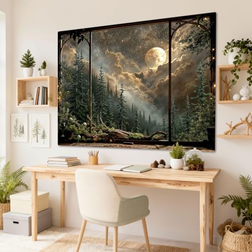 Lifeel Forest Landscape Tapestry, Moon Starry Sky Night Window Tapestries, Home Decor for Bedroom Living Room, 36x48 inches - Image 5