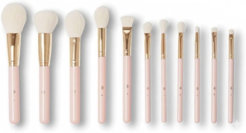 مجموعة فرش مكياج أساس مكونة من 11 قطعة، تتضمن فرشاة أحمر خدود، فرشاة بودرة مضغوطة، فرشاة دمج بودرة سائبة، فرشاة احترافية - ظلال عيون - كونسيلر - مستحضرات تجميل سائلة للوجه من Up Beauty - لون وردي أو أبيض