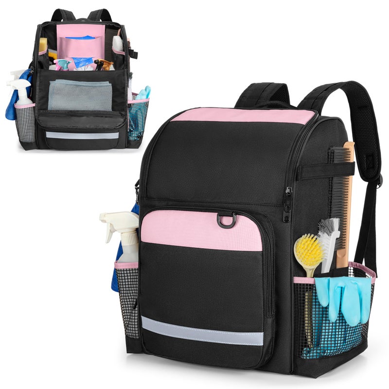 LoDrid Cleaning Bag with Thickened Adjustable Shoulder Straps, Large Cleaning Caddy Organizer with Multiple Pockets for Cleaning and Housework, Pink (Patent Designed) - Image 1