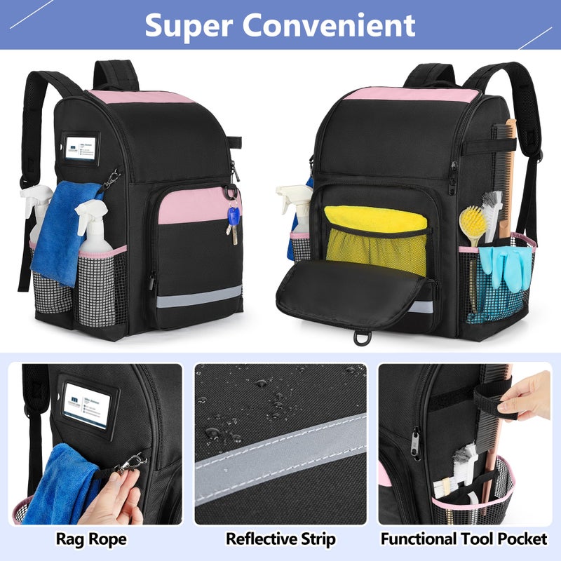 LoDrid Cleaning Bag with Thickened Adjustable Shoulder Straps, Large Cleaning Caddy Organizer with Multiple Pockets for Cleaning and Housework, Pink (Patent Designed) - Image 2