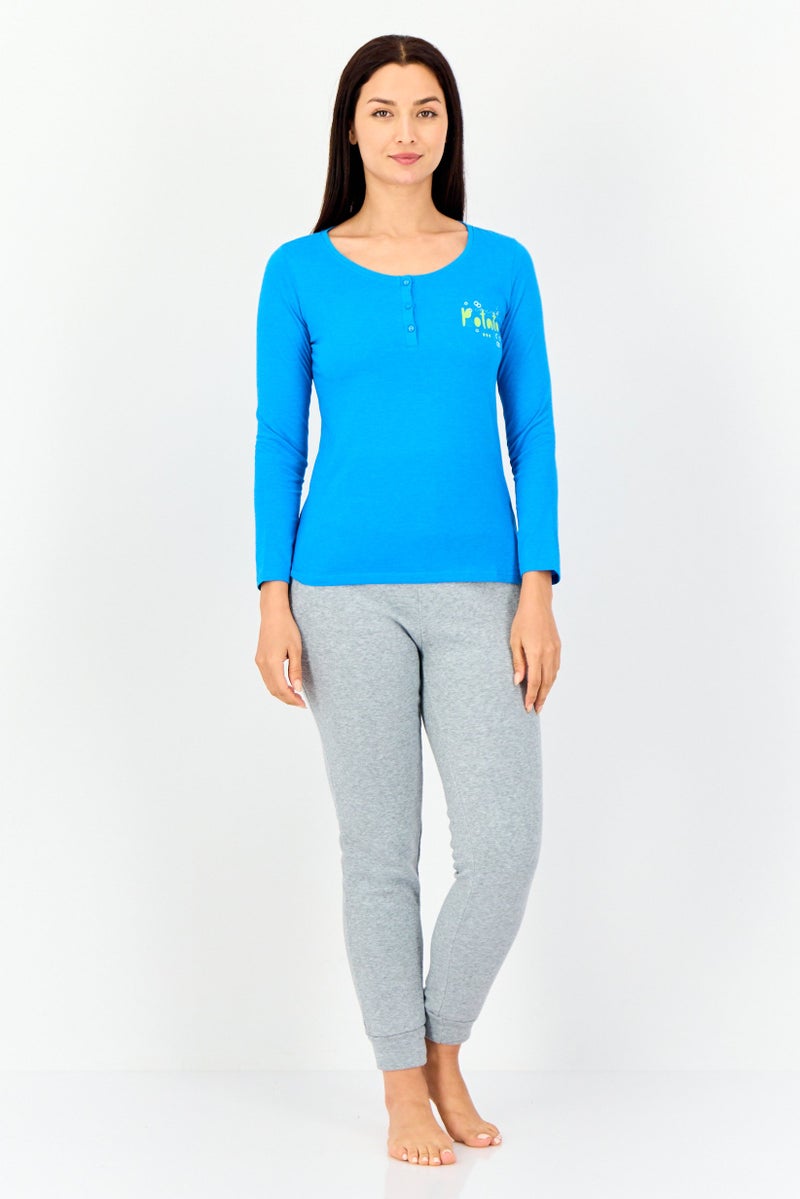 zivame Women Graphic Print Long Sleeves Pajama Top, Blue - Image 4