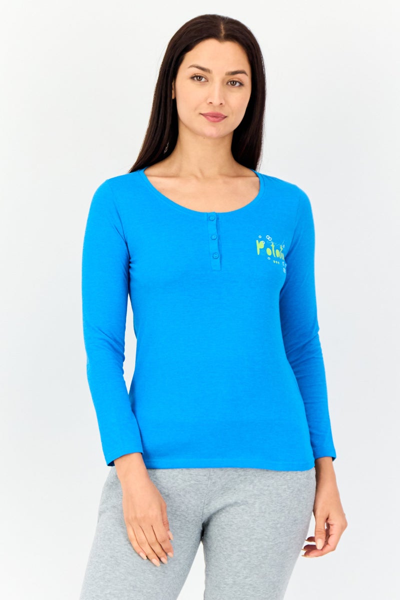 zivame Women Graphic Print Long Sleeves Pajama Top, Blue - Image 1