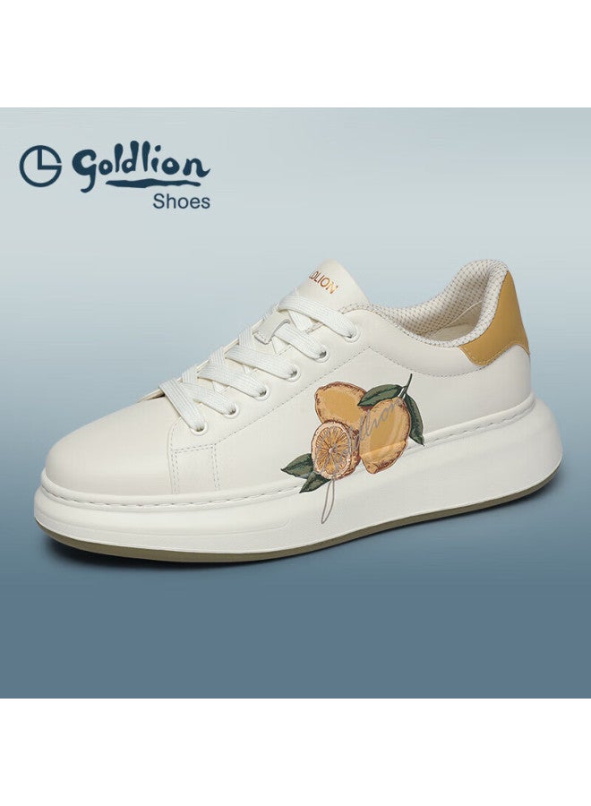 Goldlion Men's Autumn Casual Versatile Sneakers Thick Sole Height Increasing White Yellow G578530305bhe Size 43 - Image 1