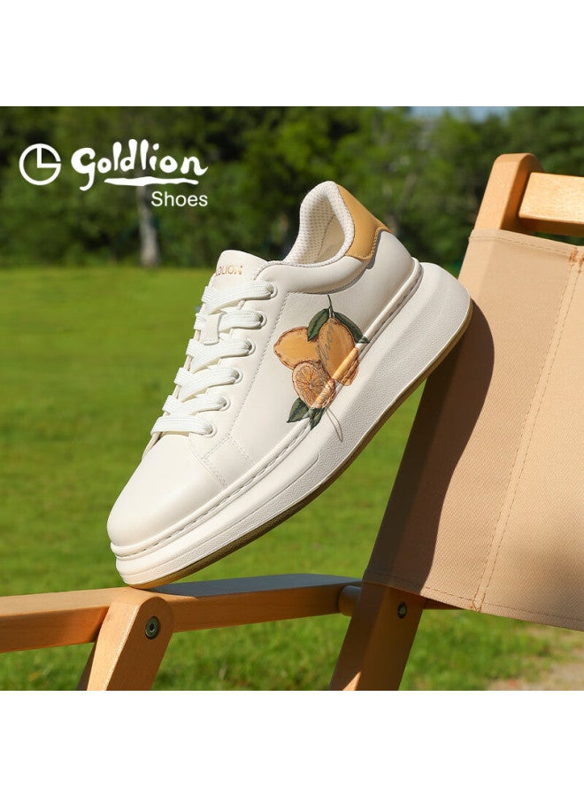 Goldlion Men's Autumn Casual Versatile Sneakers Thick Sole Height Increasing White Yellow G578530305bhe Size 43 - Image 5