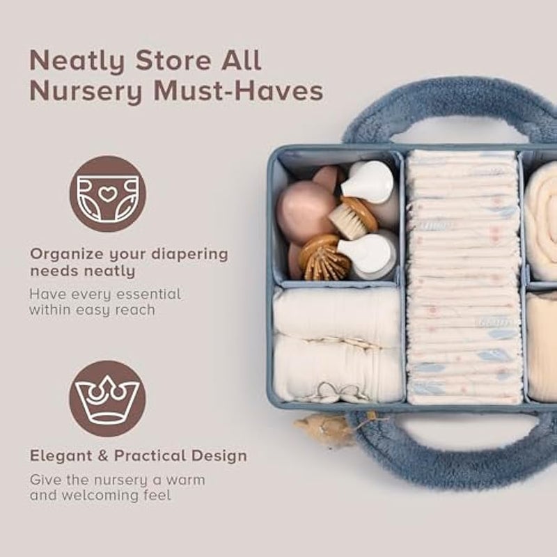 Baby Diaper Caddy Organizer with Handle, Boy u0026 Girl Shower Gift Basket, Portable Diaper Storage Basket Bin for Wipes, Newborn Baby Essentials Registry Search Must Haves, Car Caddy Organizer - Image 2