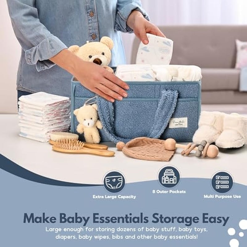 Baby Diaper Caddy Organizer with Handle, Boy u0026 Girl Shower Gift Basket, Portable Diaper Storage Basket Bin for Wipes, Newborn Baby Essentials Registry Search Must Haves, Car Caddy Organizer - Image 3