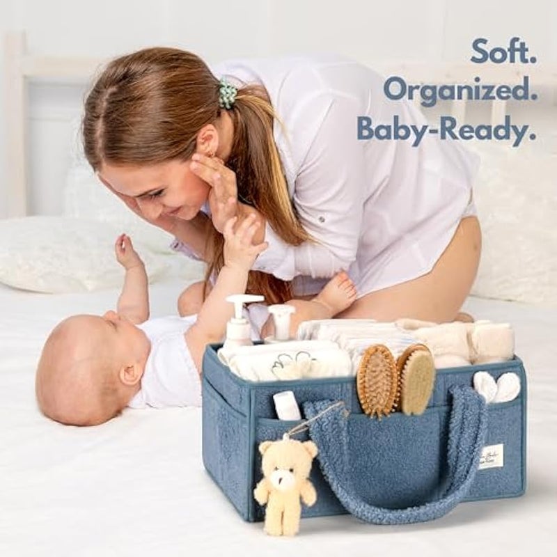 Baby Diaper Caddy Organizer with Handle, Boy u0026 Girl Shower Gift Basket, Portable Diaper Storage Basket Bin for Wipes, Newborn Baby Essentials Registry Search Must Haves, Car Caddy Organizer - Image 5