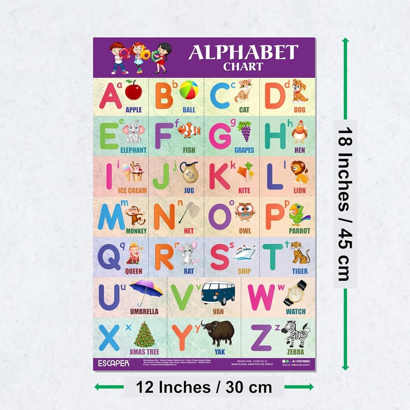 ESCAPER English Alphabets Educational Charts for Kids, Charts for Kids Learning (11.5 x 17.5 inches), Kids Study Material, Kids Learning Books, Educational Posters - Image 2