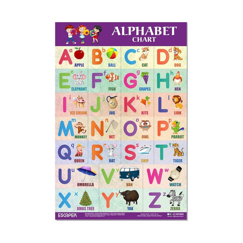 ESCAPER English Alphabets Educational Charts for Kids, Charts for Kids Learning (11.5 x 17.5 inches), Kids Study Material, Kids Learning Books, Educational Posters - Image 1