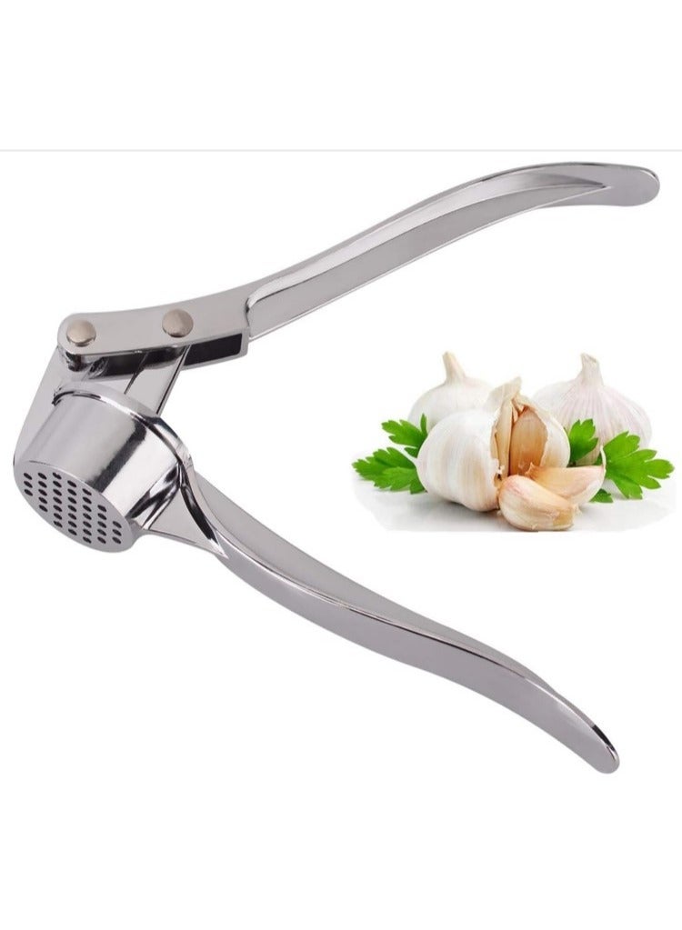 Manual Garlic Press Crusher Stainless Steel - Small Handheld Professional Garlic Mincer for Kitchen - Garlic and Ginger Grinder with Peeler, Durable Heavy Duty Press and Slicer - Multi-Purpose Garlic and Ginger Crusher, Nut and Seed Grinder for Restaurants and Home Kitchens - Easy to Use and Clean - Image 1