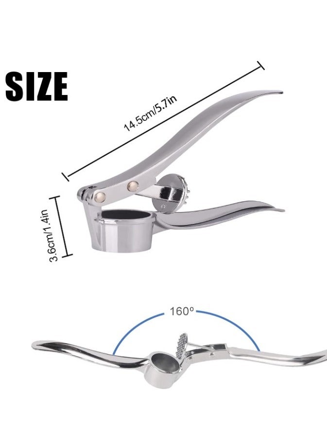 Manual Garlic Press Crusher Stainless Steel - Small Handheld Professional Garlic Mincer for Kitchen - Garlic and Ginger Grinder with Peeler, Durable Heavy Duty Press and Slicer - Multi-Purpose Garlic and Ginger Crusher, Nut and Seed Grinder for Restaurants and Home Kitchens - Easy to Use and Clean - Image 2