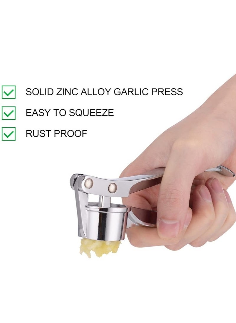 Manual Garlic Press Crusher Stainless Steel - Small Handheld Professional Garlic Mincer for Kitchen - Garlic and Ginger Grinder with Peeler, Durable Heavy Duty Press and Slicer - Multi-Purpose Garlic and Ginger Crusher, Nut and Seed Grinder for Restaurants and Home Kitchens - Easy to Use and Clean - Image 3