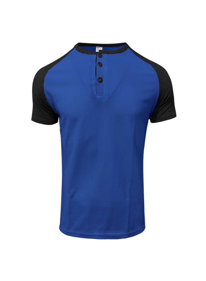 Summer New Men's Color-block Raglan Henley Neck Short-sleeve Top European And American Casual Waffle Knit T-shirt