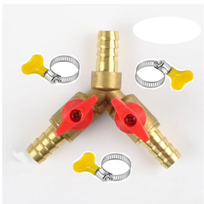 3 Way Y Shaped Gas Fuel Valve, Copper gas splitter with two-way switch and 3 Hand twisted clamp, Gas Divider Pressure Regulator, The switches can be controlled independently - Image 1