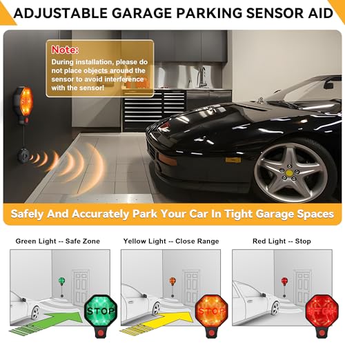 Feekoon 1 Pack Adjustable Garage Parking Sensor with LED Display NoDrill Parking Aid for Cars SUVs Pickups Set Stop Distance 66 ft Battery or USB Powered Black - Image 3