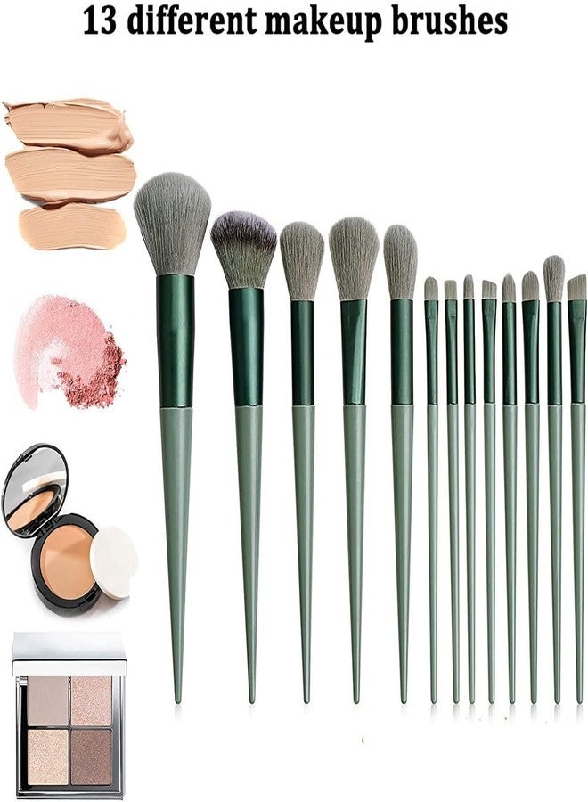 Prosopyare 13 Pcs Makeup Brushes Set Foundation Brush Eyeshadow Brush Make up Brushes Set Bright Colors Easy-taken Travel Makeup Brush Set Cloth Bag (Green) - Image 3