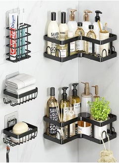 VarietyVoyageD 5 Pack Corner Shower Caddy , Adhesive Shower Organizer, Shower Rack with 16 Hooks, Large Capacity, Rustproof Stainless Steel Shower Shelf for Inside Shower & Bathroom Storage&Home Decor, Black  - Image 1