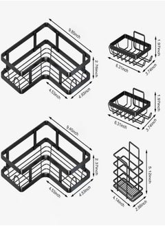 VarietyVoyageD 5 Pack Corner Shower Caddy , Adhesive Shower Organizer, Shower Rack with 16 Hooks, Large Capacity, Rustproof Stainless Steel Shower Shelf for Inside Shower & Bathroom Storage&Home Decor, Black  - Image 3