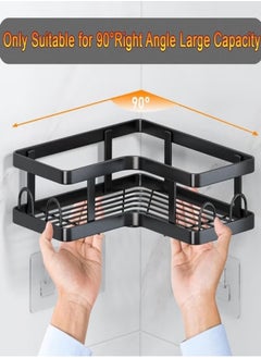 VarietyVoyageD 5 Pack Corner Shower Caddy , Adhesive Shower Organizer, Shower Rack with 16 Hooks, Large Capacity, Rustproof Stainless Steel Shower Shelf for Inside Shower & Bathroom Storage&Home Decor, Black  - Image 5