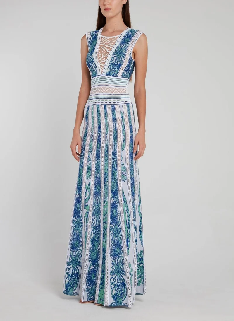 roberto cavalli Blue Crewneck Knitted Dress
