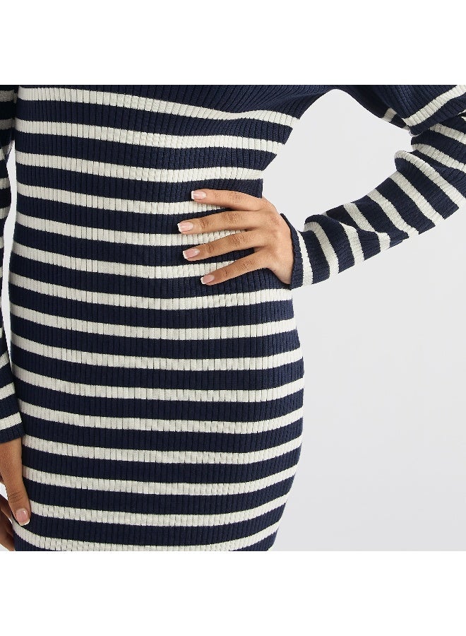 سبلاش فيڤ فستان مخطط بياقة على شكل حرف  وأكمام طويلة - Image 4