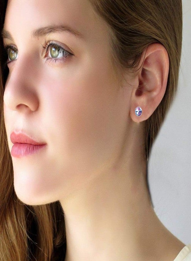 EVEVIC Round Austrian Crystal Stud Earrings for Women Fashion 925 Sterling Silver Hypoallergenic Jewelry (Vitrail Light) - Image 5