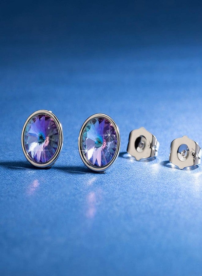 EVEVIC Round Austrian Crystal Stud Earrings for Women Fashion 925 Sterling Silver Hypoallergenic Jewelry (Vitrail Light) - Image 3