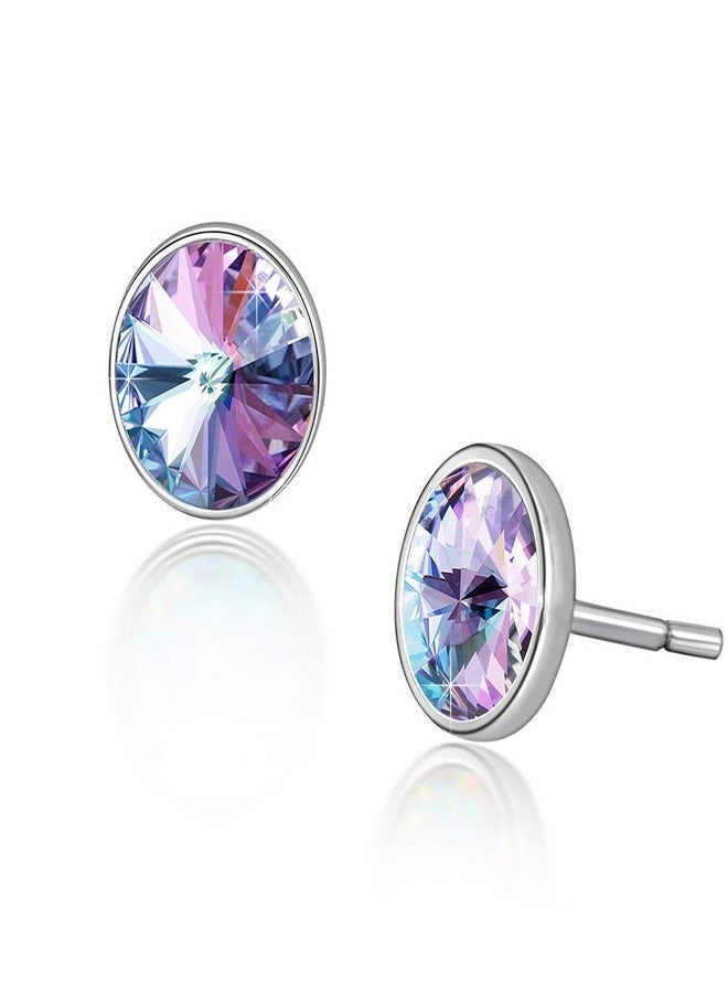 EVEVIC Round Austrian Crystal Stud Earrings for Women Fashion 925 Sterling Silver Hypoallergenic Jewelry (Vitrail Light) - Image 1