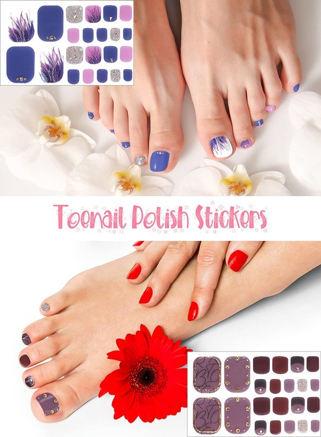 TOROKOM 264 Pieces 12 Sheets Toenail Polish Stickers, TOROKOM 3D Rhinestone Full Toenail Wraps Glass Crystal Adhesive Toenail Art Polish Sticker Toenail Polish Strips Decals for Girl Women - Image 4
