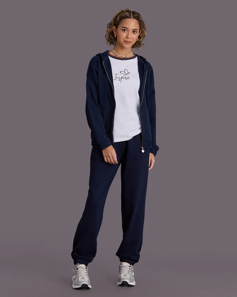 Redtag Senior Girls White with Charcoal Trim T-shirt