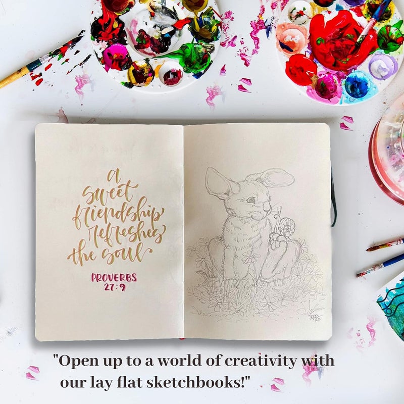 Leda Art Supply دفتر رسم A5، دفتر رسم بغطاء ناعم مسطح للجميع، مثالي للحبر، والألوان المائية، والأقلام، والأقلام الرصاص، 160 صفحة مقاومة للتمزق، الحجم: متوسط - Image 4