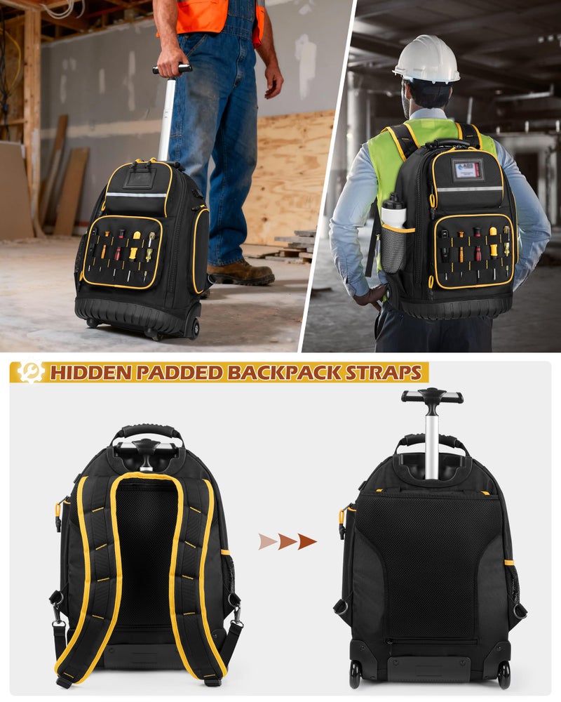 Marscamd Rolling Tool Backpack with a Detachable Tool Insert, Heavy Duty Tool Bag with Wheels and Multiple Pockets, Black - Image 5