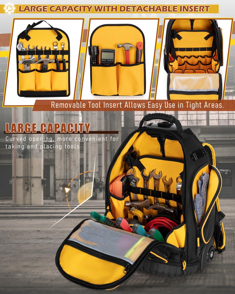 Marscamd Rolling Tool Backpack with a Detachable Tool Insert, Heavy Duty Tool Bag with Wheels and Multiple Pockets, Black - Image 3