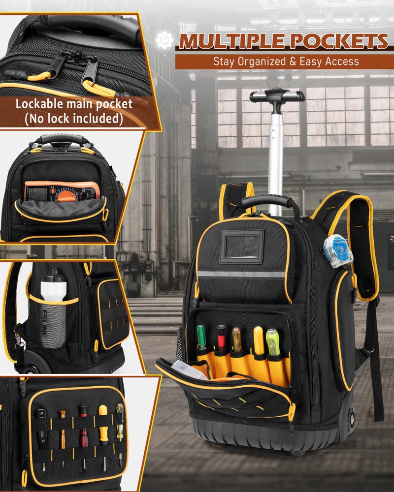 Marscamd Rolling Tool Backpack with a Detachable Tool Insert, Heavy Duty Tool Bag with Wheels and Multiple Pockets, Black - Image 4