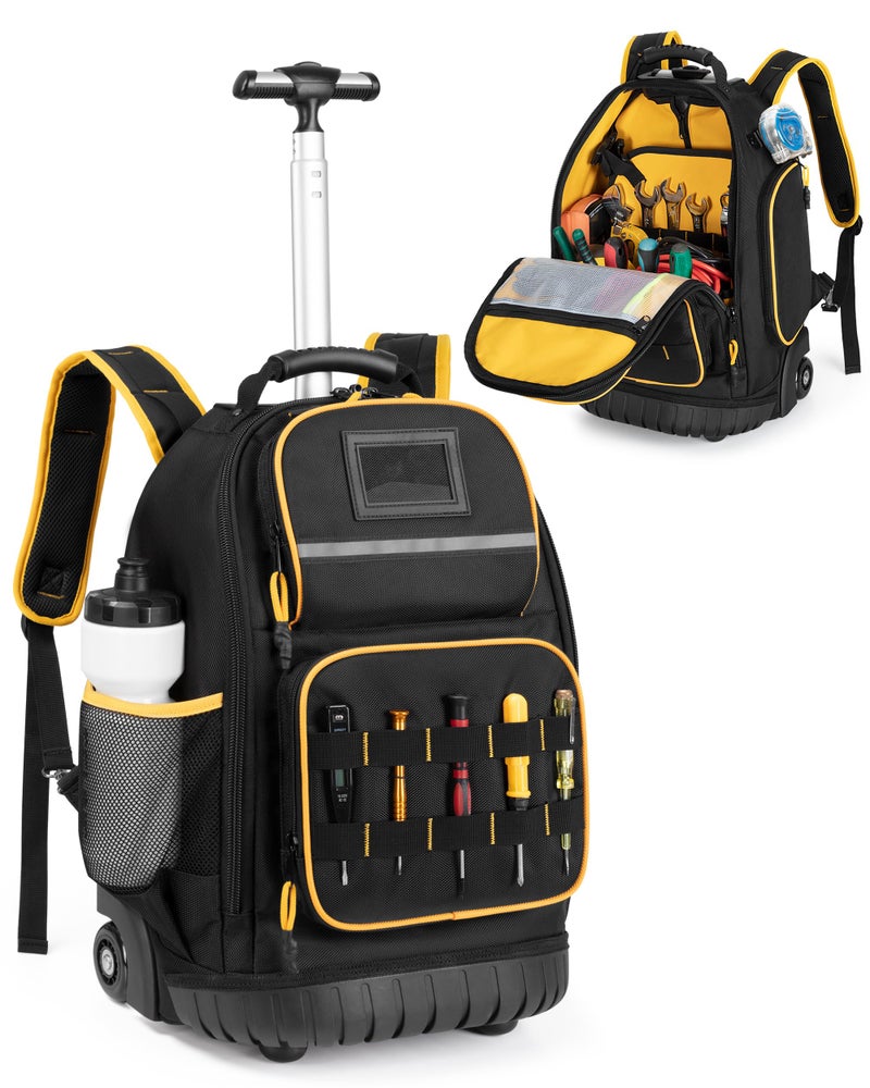 Marscamd Rolling Tool Backpack with a Detachable Tool Insert, Heavy Duty Tool Bag with Wheels and Multiple Pockets, Black - Image 1