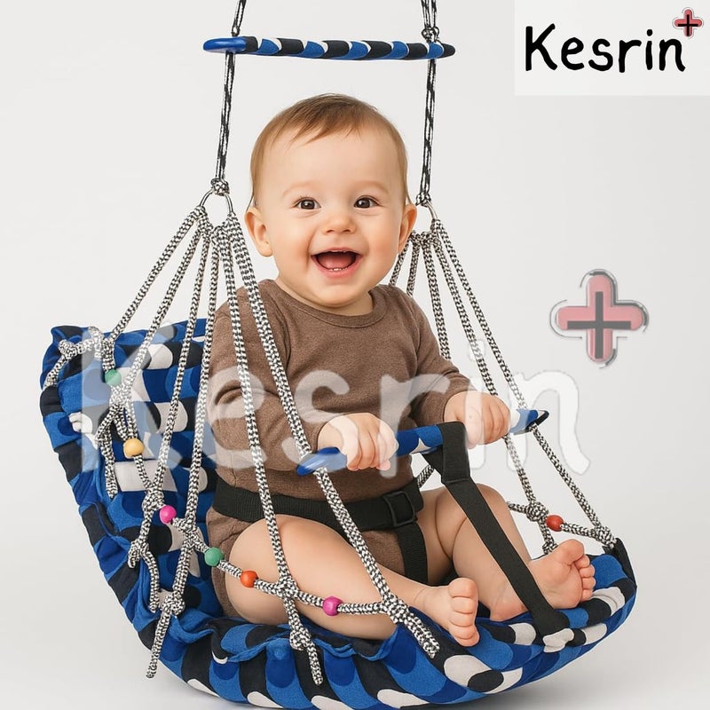 Kesrinplus Cotton Swing Jhula for Kids & Babies (1-5 Years) | Washable & Foldable Hanging Baby Swing Chair with Safety Belt | Indoor & Outdoor Use | Soft Cushioned Hammock | Multicolor | 40 CM - Image 2