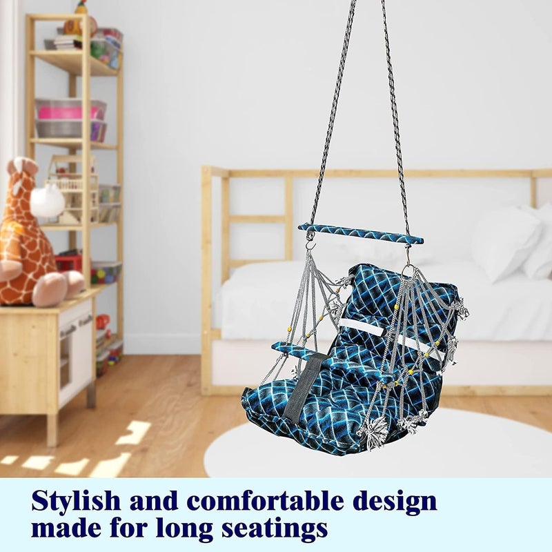 Kesrinplus Cotton Swing Jhula for Kids & Babies (1-5 Years) | Washable & Foldable Hanging Baby Swing Chair with Safety Belt | Indoor & Outdoor Use | Soft Cushioned Hammock | Multicolor | 40 CM - Image 5