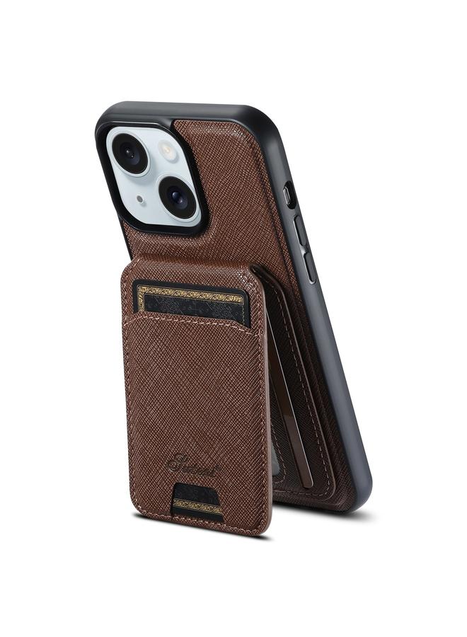 Suteni Case For iPhone 15 H18 Cross Grain MagSafe Wallet Leather Phone Case - Image 1