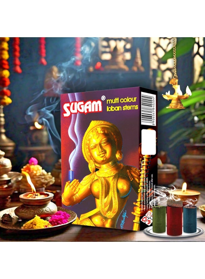 جي تي بخور جي تي سوغام متعدد الألوان مع قطرات اللوز النقي، عبوة واحدة (15 بخورًا في العبوة) / بخور سامبراني، مناسب للعبادة المنزلية والتأمل، عطر عطري وعلاجي للمنزل - Image 2