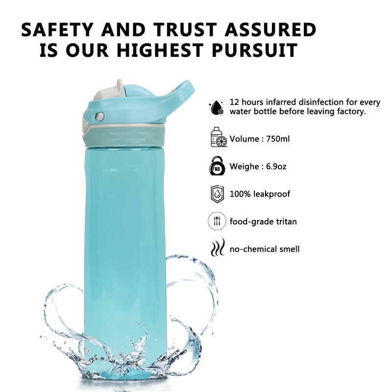 Dearart 26Oz Sky Blue Water Bottle Without Straw Wide Mouth  Autoseal Bpa Free Leakproof Clear Bottle Has Handle  Easy Carried  Suit School Office Gym Yoga Sports Etc. - Image 2