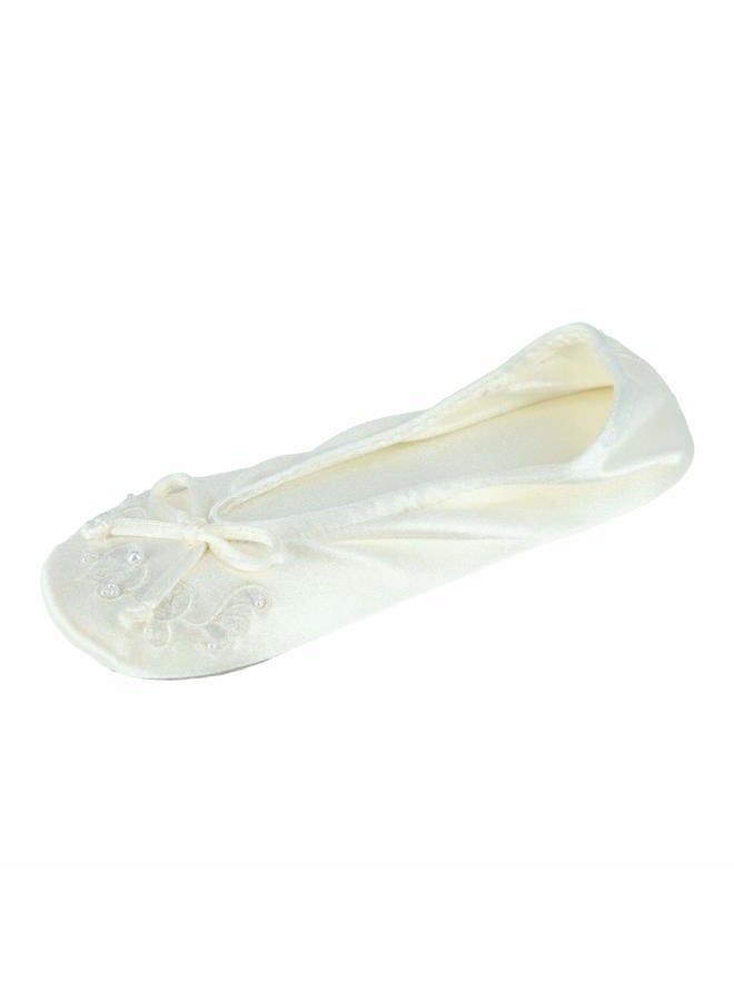 ISOTONER Women's Embroidered Pearl Satin Ballerina Ivory Sma - Image 1