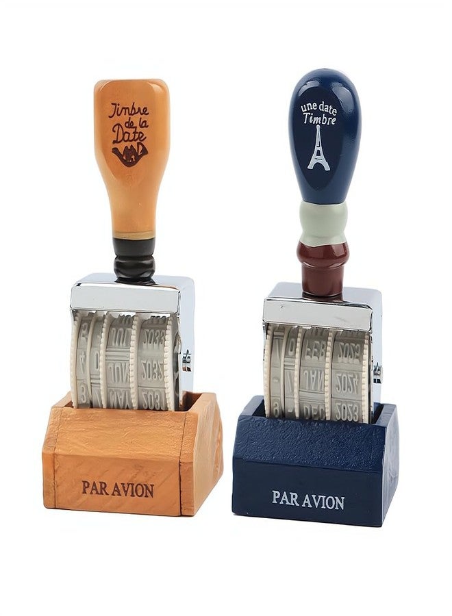 Comimark 2 PCS Vintage Hand-held Wooden Date Stamp Decorative Stamp - Image 1